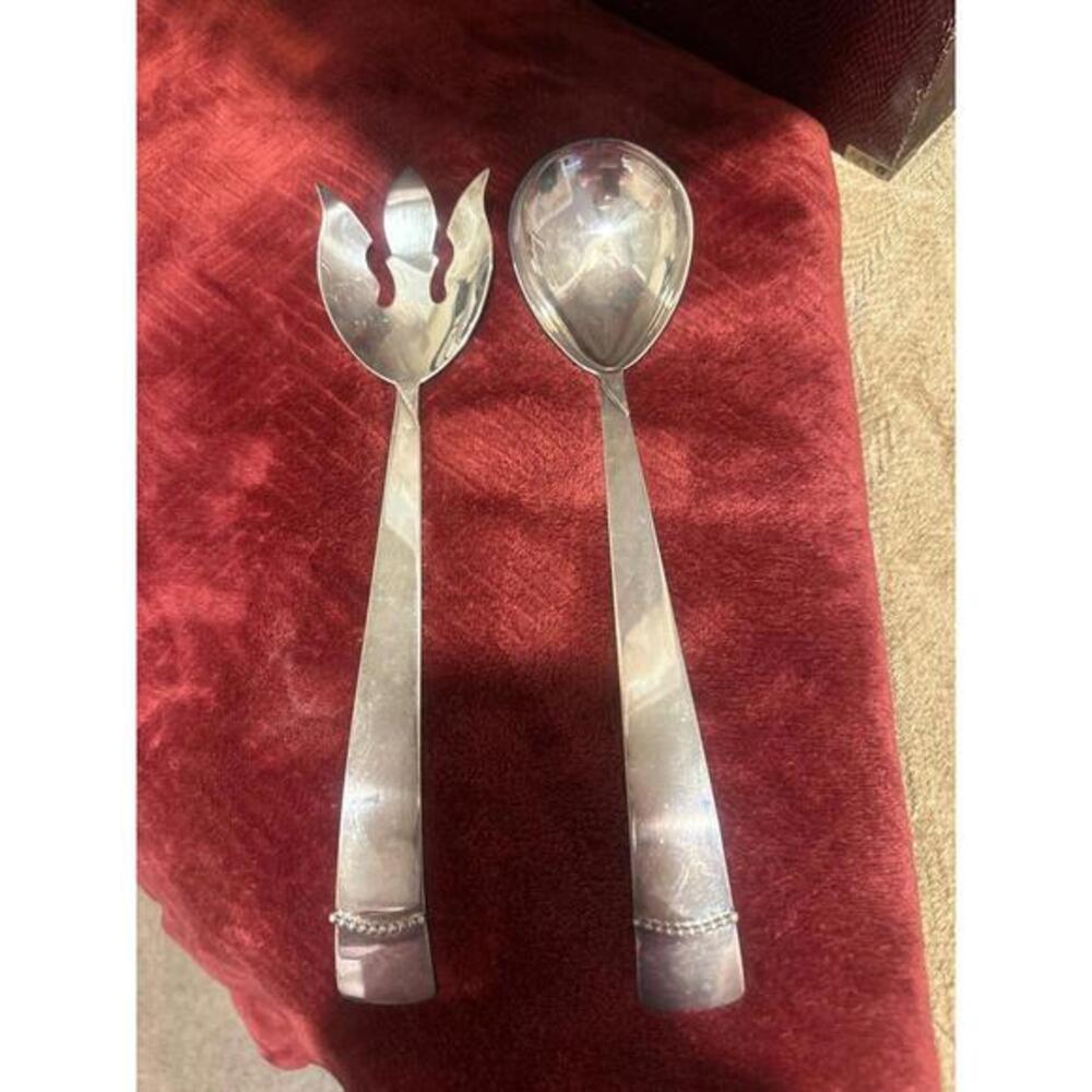 Stainless Three Crowns Silversmiths 2 piece Salad Serving set.  These are mid ce